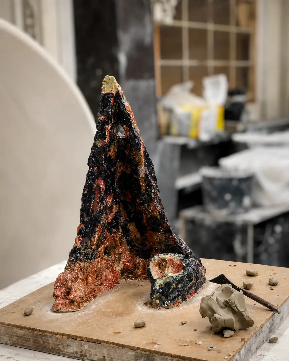 Fired and glazed piece in the studio