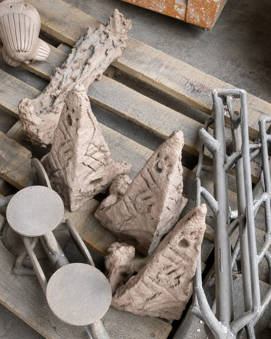 Raw clay forms before firing