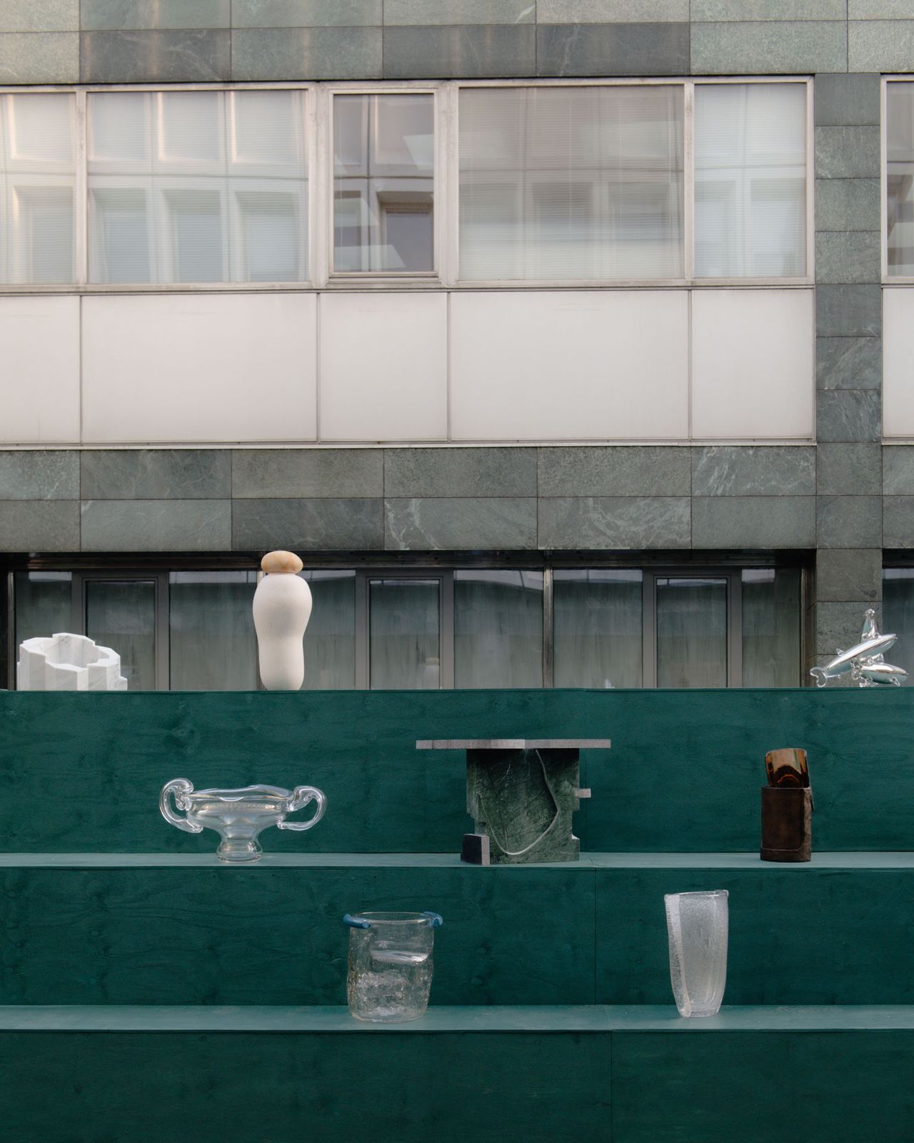 Detail, Project Materia 2025, works in glass, marble and bronze.