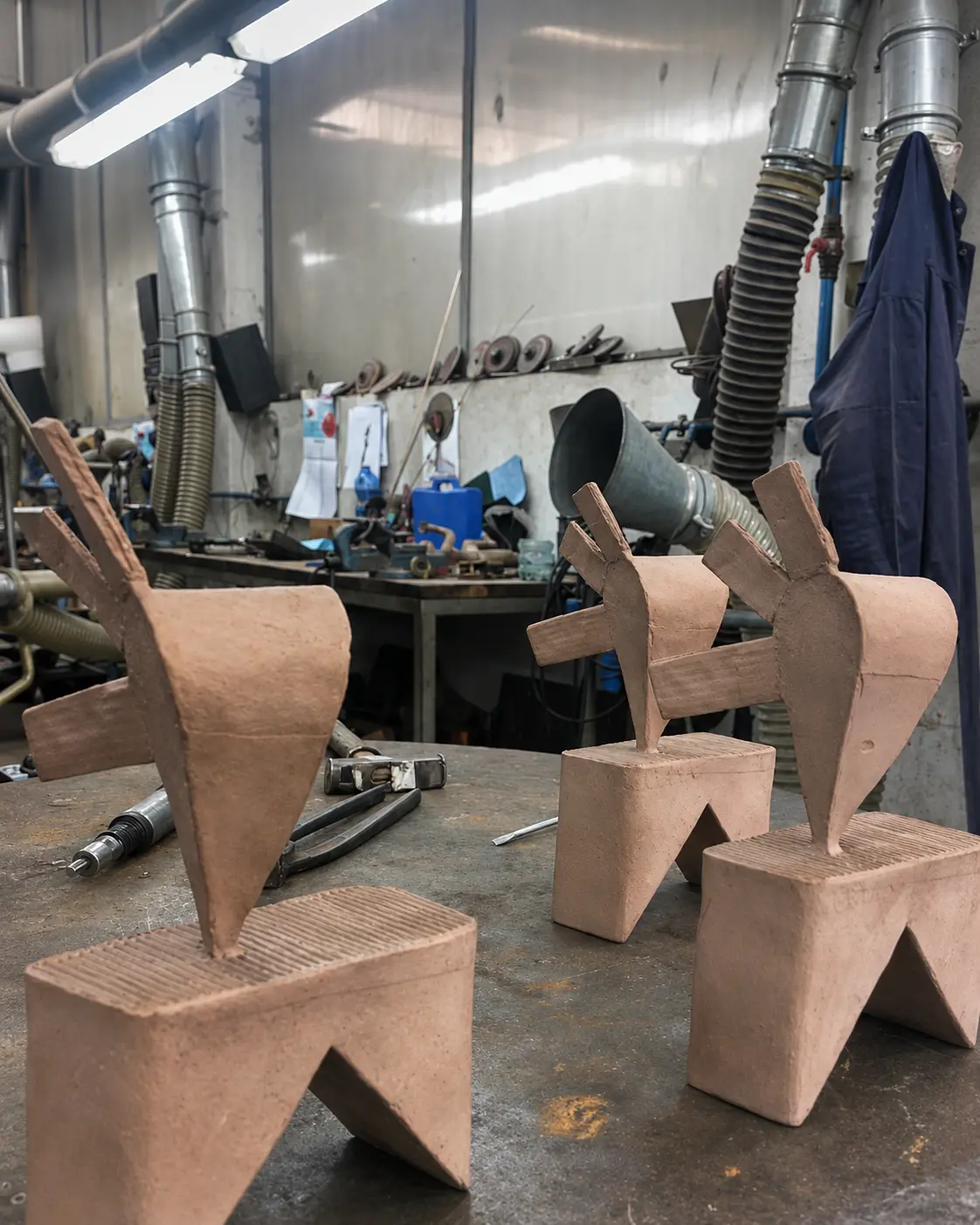 Wax and clay forms at the foundry